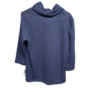 Ruby Rd Petite Navy Blue Sequin Knit Cowl Neck Sweater Top‎ PL